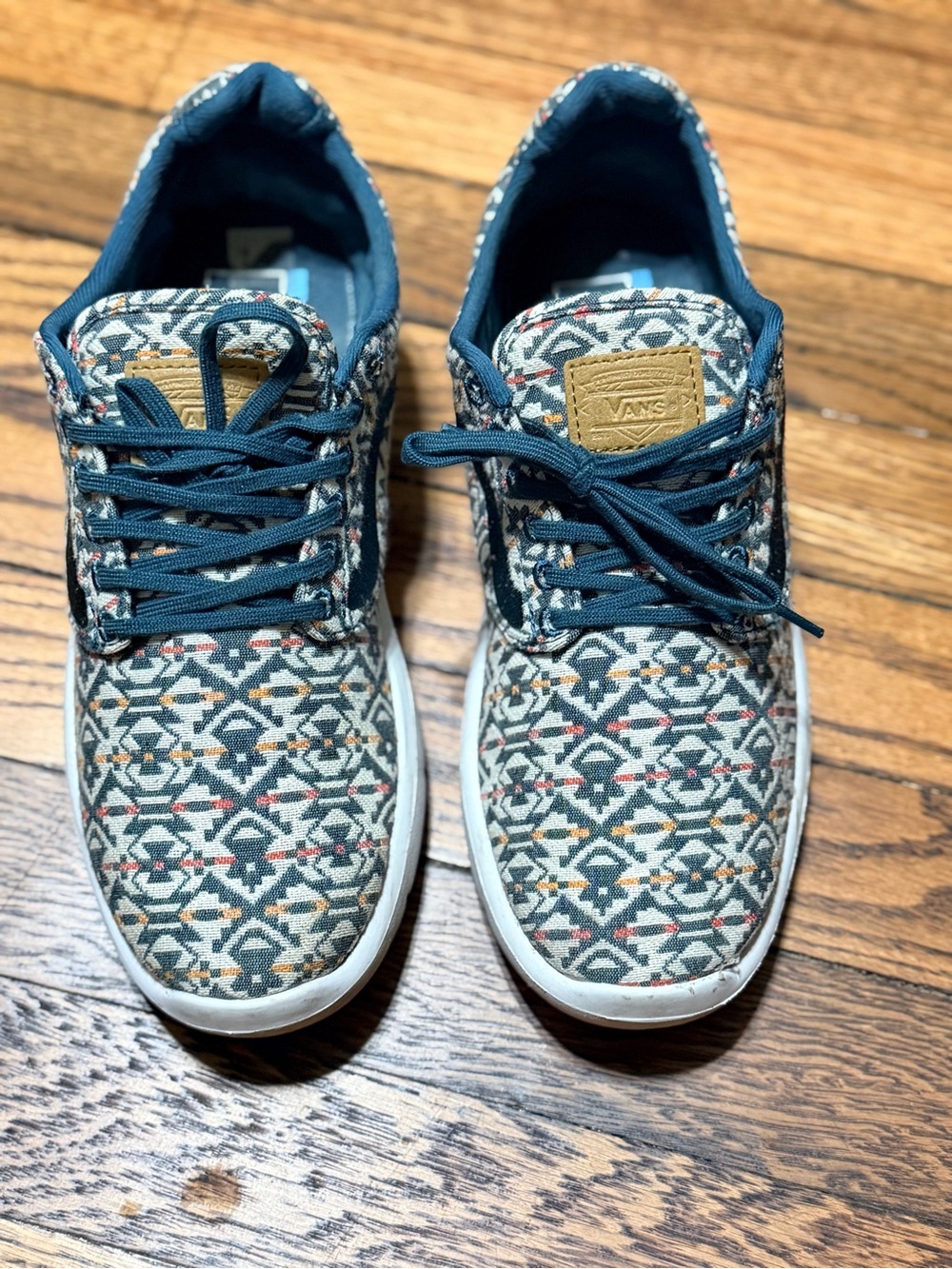 Vans Cush Geometric Print Low Top Sneakers Navy Tan Women’s 8 Men’s 6.5 - Picture 5 of 5